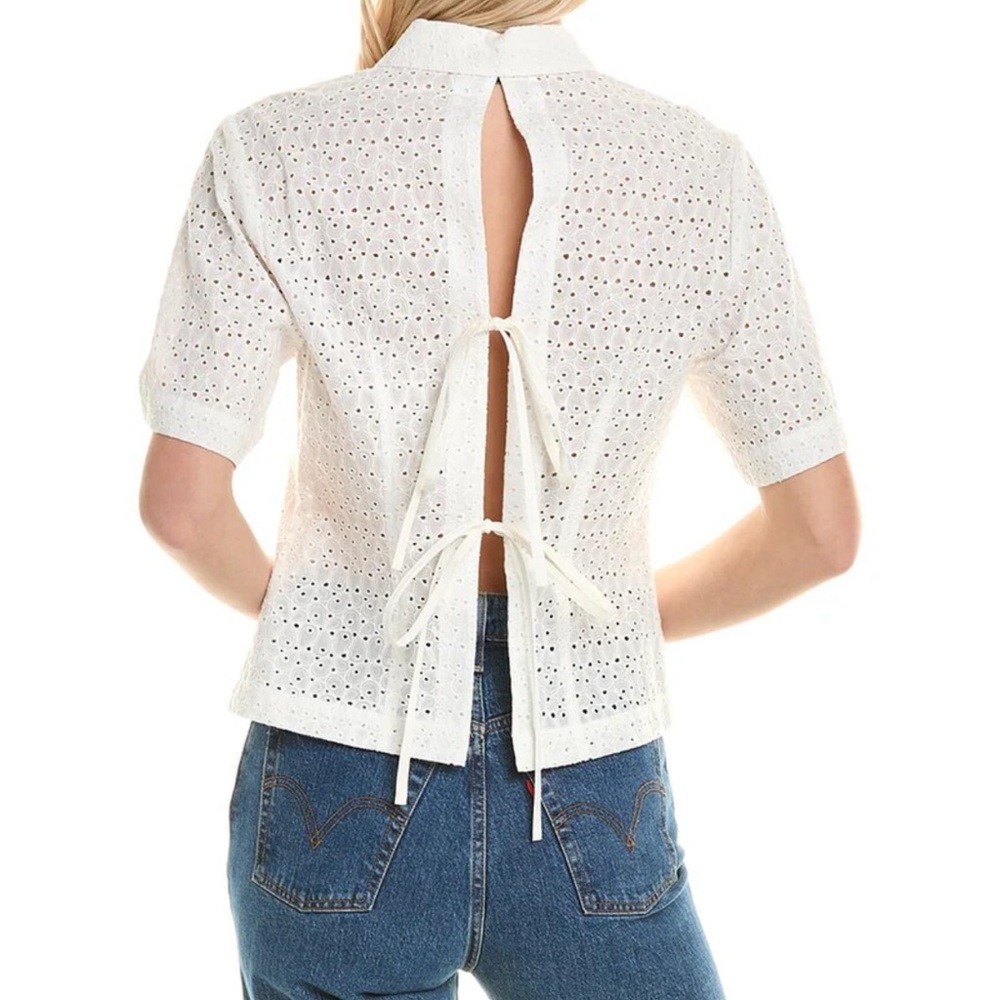 Rebecca Taylor Women's Lea Eyelet Short Sleeve Blouse Size 6 - Picture 2 of 10